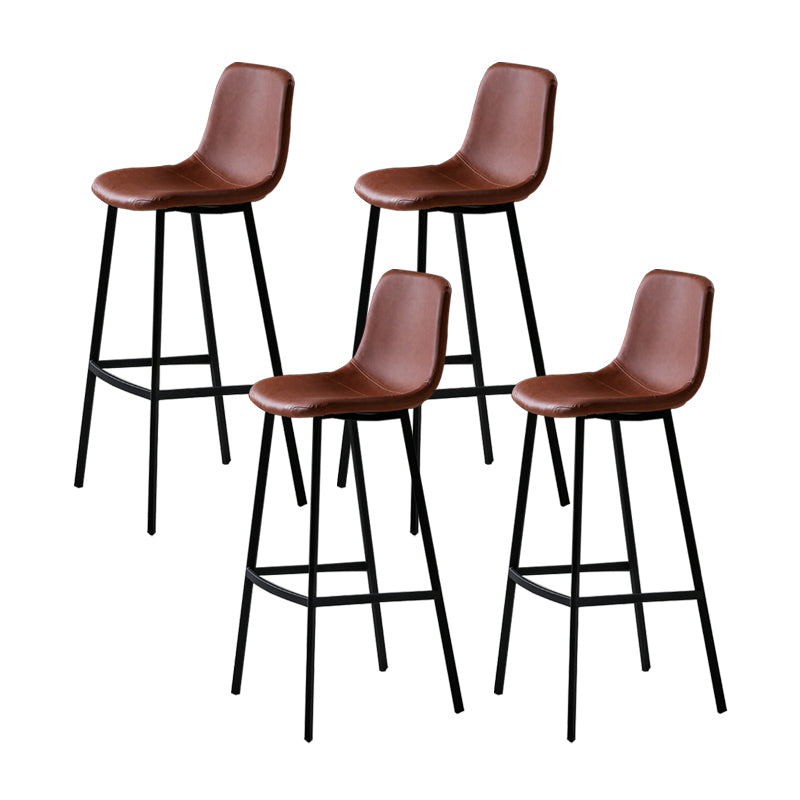 Faux Leather Saddle Seat Barstool Contemporary Armless Bar Stool with 4 Black Legs Brown 4 Piece Set Clearhalo 'Bar Furniture' 'Bar Stools' 'bar_stools' 'furn' 'furn_bar_stools' 'Furniture' 'Kitchen & Dining Furniture' 5838964