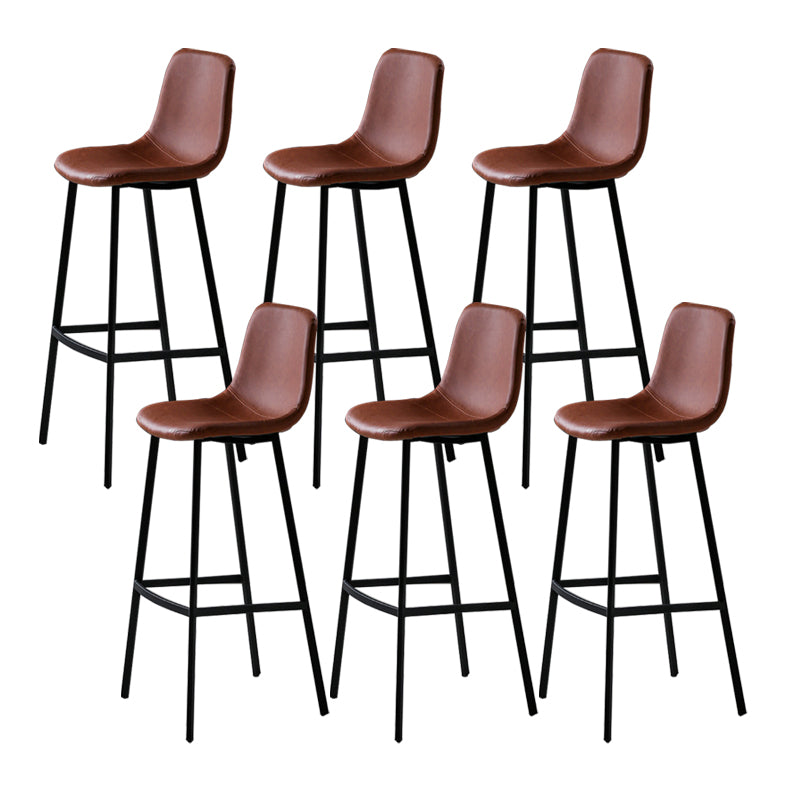 Faux Leather Saddle Seat Barstool Contemporary Armless Bar Stool with 4 Black Legs Brown 6 Piece Set Clearhalo 'Bar Furniture' 'Bar Stools' 'bar_stools' 'furn' 'furn_bar_stools' 'Furniture' 'Kitchen & Dining Furniture' 5838965