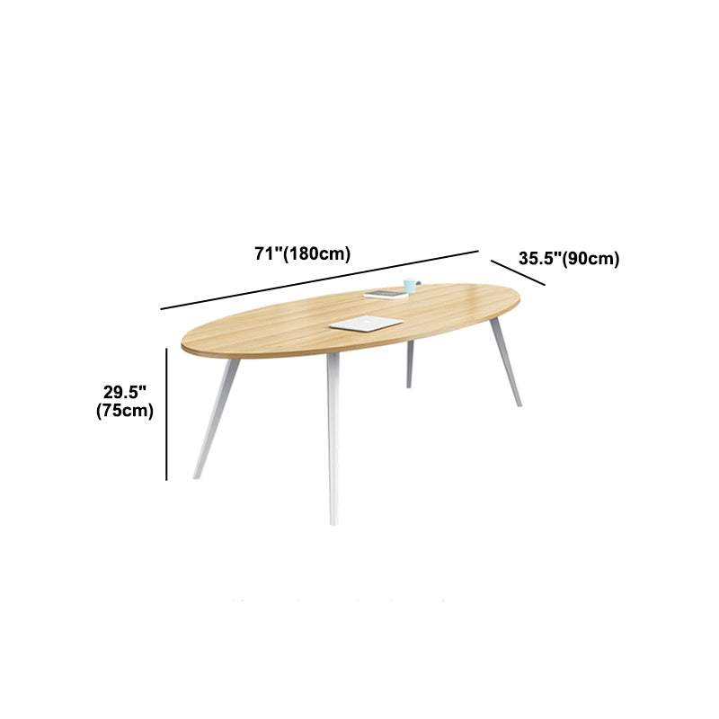 Oval Wooden Writing Desk Office Natural Desktop Desk with White Parsons Table Leg Clearhalo 'furn' 'furn_office_desk' 'Furniture' 'Office Desks' 'Office Furniture' 'office_desk' 5839178