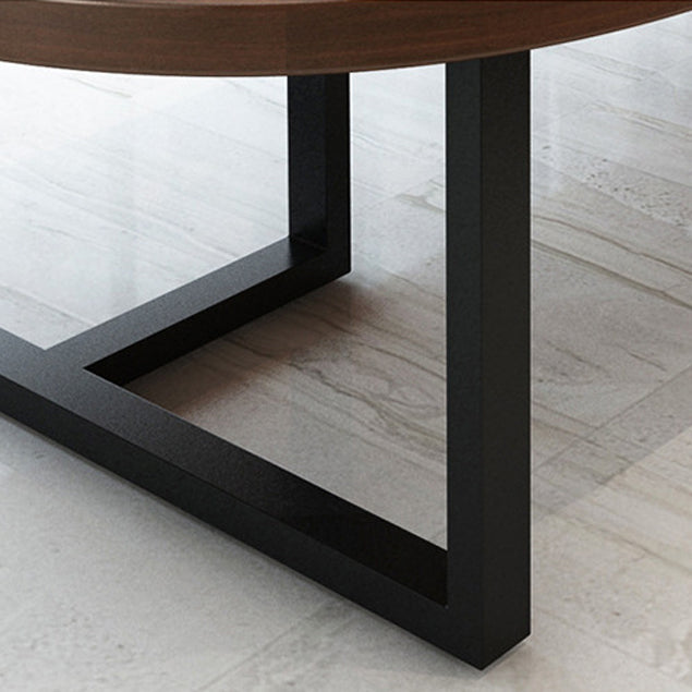 Industrial Oval Solid Wood Desk Brown Office Writing Desk Explain Chair Clearhalo 'furn' 'furn_office_desk' 'Furniture' 'Office Desks' 'Office Furniture' 'office_desk' 5839214