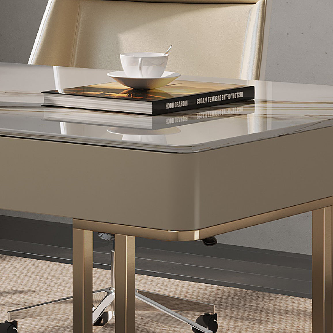 Escritorio de oficina de 3-Drawer de estilo glamoroso escritorio rectangular sinterizado