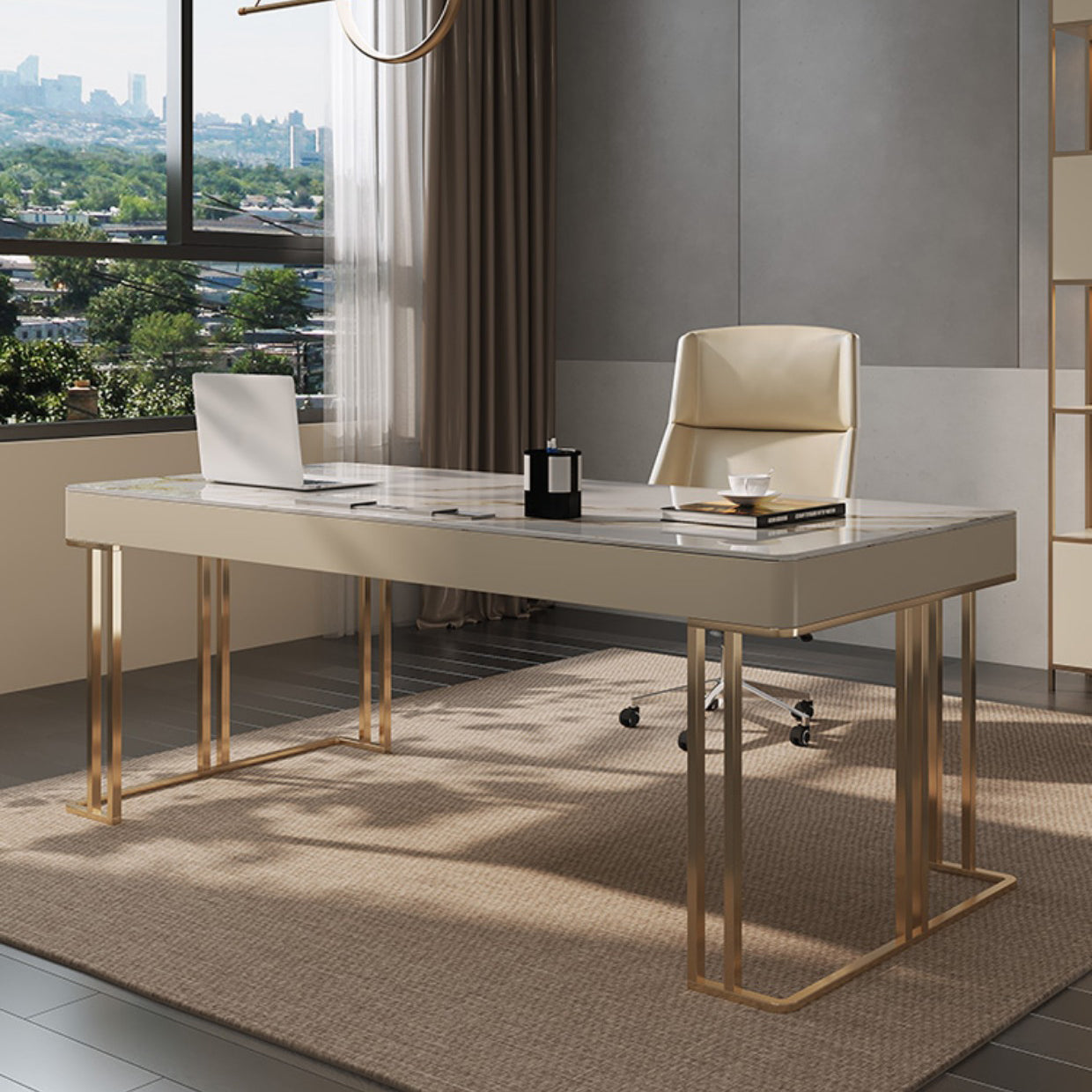 Escritorio de oficina de 3-Drawer de estilo glamoroso escritorio rectangular sinterizado