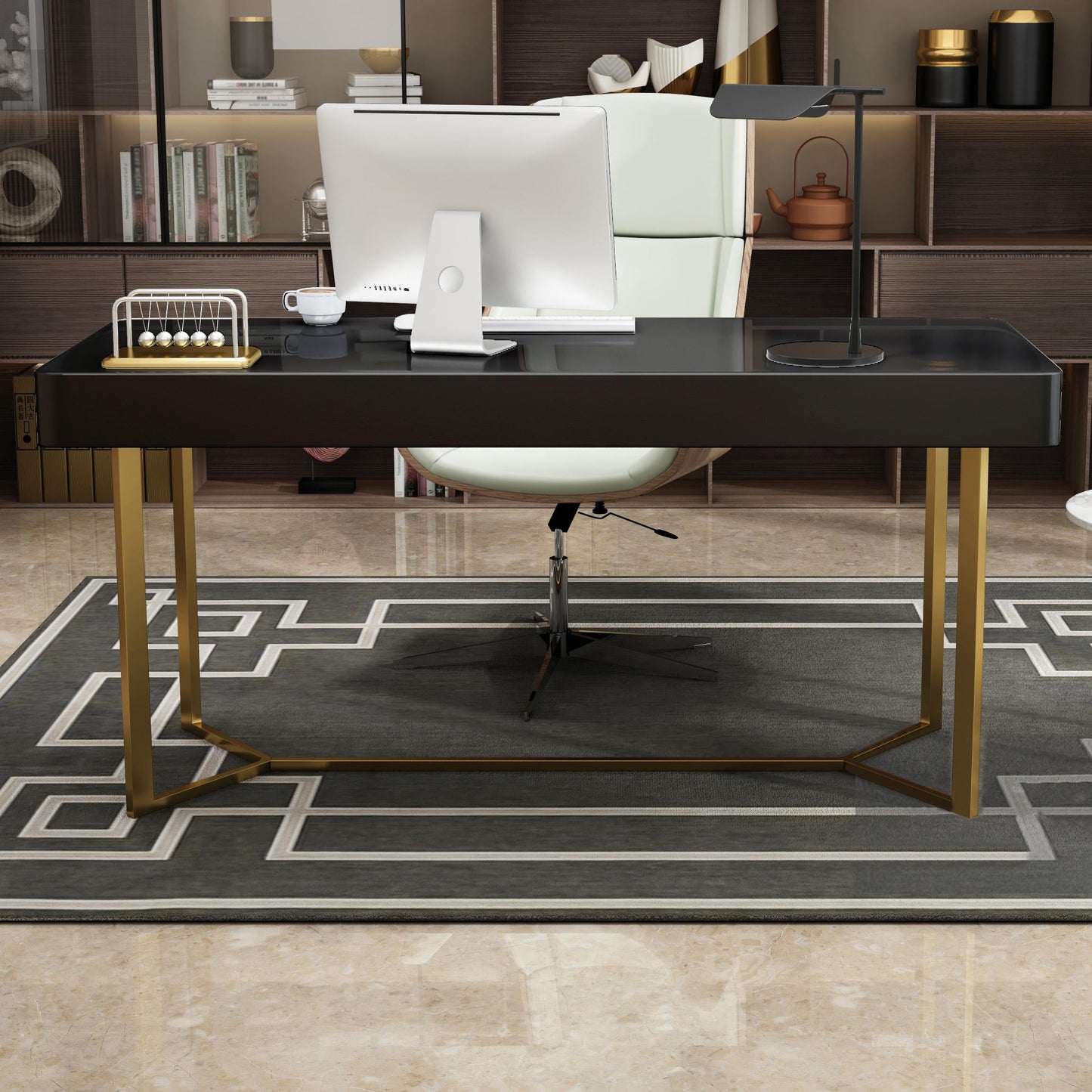 Modern Light Luxury Minimalist Writing Desk Rectangular Fixed Luxury Desk Black Clearhalo 'furn' 'furn_office_desk' 'Furniture' 'Office Desks' 'Office Furniture' 'office_desk' 5839267