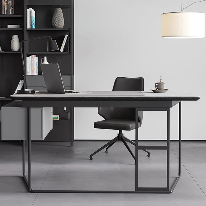 Rectangular Writing Desk Industrial Trestle Base Office Desk with 2 Drawers Clearhalo 'furn' 'furn_office_desk' 'Furniture' 'Office Desks' 'Office Furniture' 'office_desk' 5839278