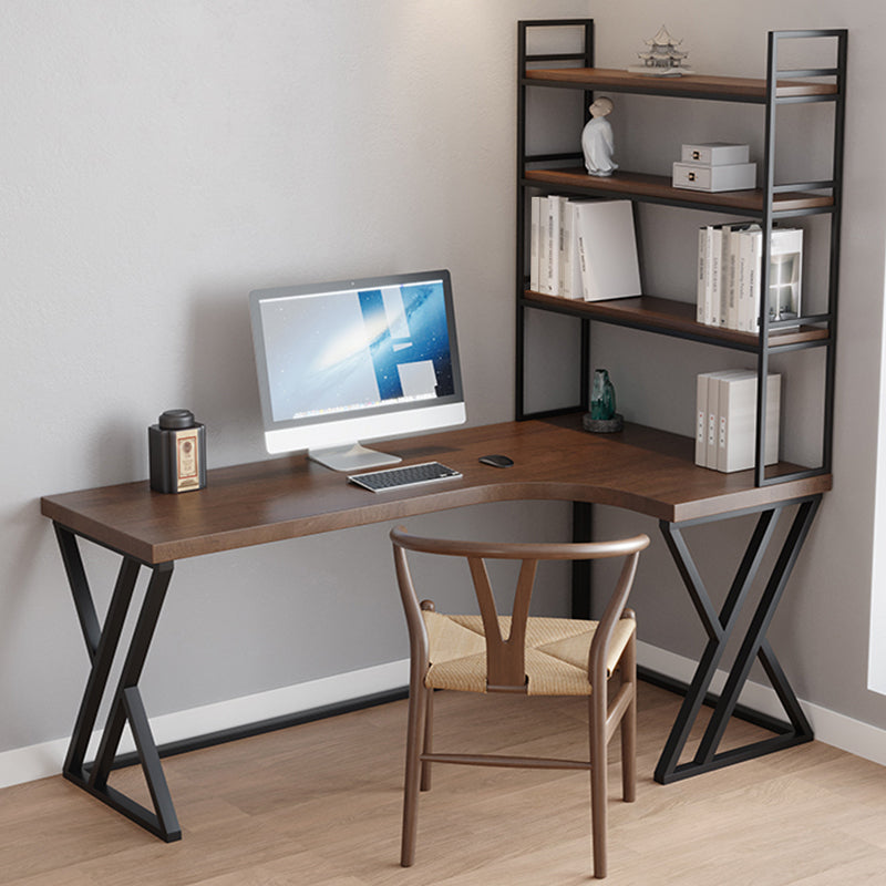 L-Shape Right Corner Desk Modern & Contemporary Brown Writing Desk with Shelf Clearhalo 'furn' 'furn_office_desk' 'Furniture' 'Office Desks' 'Office Furniture' 'office_desk' 5839448