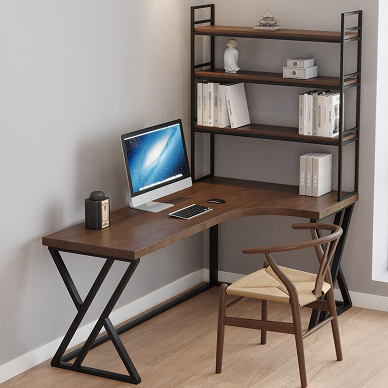L-Shape Right Corner Desk Modern & Contemporary Brown Writing Desk with Shelf Clearhalo 'furn' 'furn_office_desk' 'Furniture' 'Office Desks' 'Office Furniture' 'office_desk' 5839449