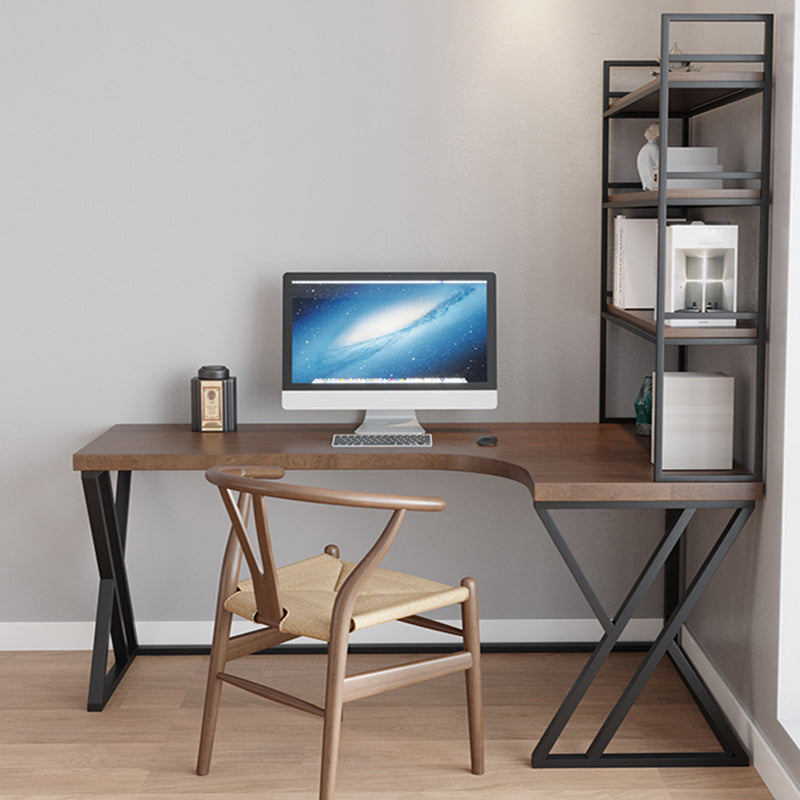 L-Shape Right Corner Desk Modern & Contemporary Brown Writing Desk with Shelf Clearhalo 'furn' 'furn_office_desk' 'Furniture' 'Office Desks' 'Office Furniture' 'office_desk' 5839450