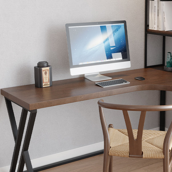 L-Shape Right Corner Desk Modern & Contemporary Brown Writing Desk with Shelf Clearhalo 'furn' 'furn_office_desk' 'Furniture' 'Office Desks' 'Office Furniture' 'office_desk' 5839453