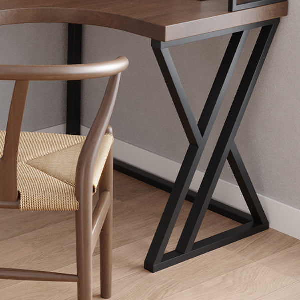 L-Shape Right Corner Desk Modern & Contemporary Brown Writing Desk with Shelf Clearhalo 'furn' 'furn_office_desk' 'Furniture' 'Office Desks' 'Office Furniture' 'office_desk' 5839455