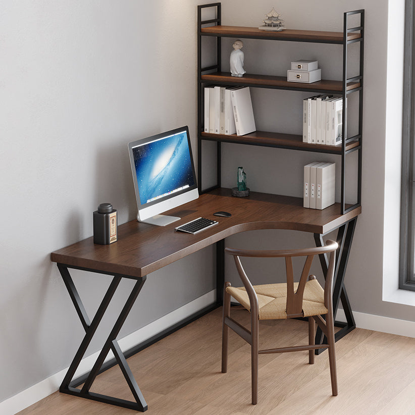 L-Shape Right Corner Desk Modern & Contemporary Brown Writing Desk with Shelf Clearhalo 'furn' 'furn_office_desk' 'Furniture' 'Office Desks' 'Office Furniture' 'office_desk' 5839457