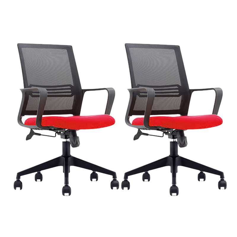 Modern Mid-Back Office Chair Black Frame No Distressing Desk Chair Red 2 Piece Set Casters Included Clearhalo 'furn' 'furn_office_chair' 'Furniture' 'Office Chairs' 'Office Furniture' 'office_chair' 5839678