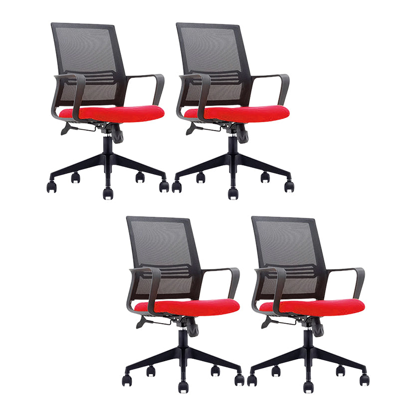 Modern Mid-Back Office Chair Black Frame No Distressing Desk Chair Red 4 Piece Set Casters Included Clearhalo 'furn' 'furn_office_chair' 'Furniture' 'Office Chairs' 'Office Furniture' 'office_chair' 5839687