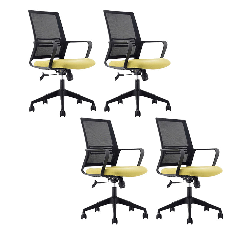 Modern Mid-Back Office Chair Black Frame No Distressing Desk Chair Yellow 4 Piece Set Casters Included Clearhalo 'furn' 'furn_office_chair' 'Furniture' 'Office Chairs' 'Office Furniture' 'office_chair' 5839688