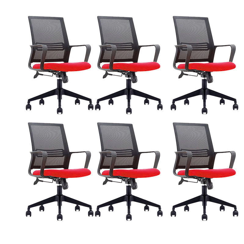 Modern Mid-Back Office Chair Black Frame No Distressing Desk Chair Red 6 Piece Set Casters Included Clearhalo 'furn' 'furn_office_chair' 'Furniture' 'Office Chairs' 'Office Furniture' 'office_chair' 5839694