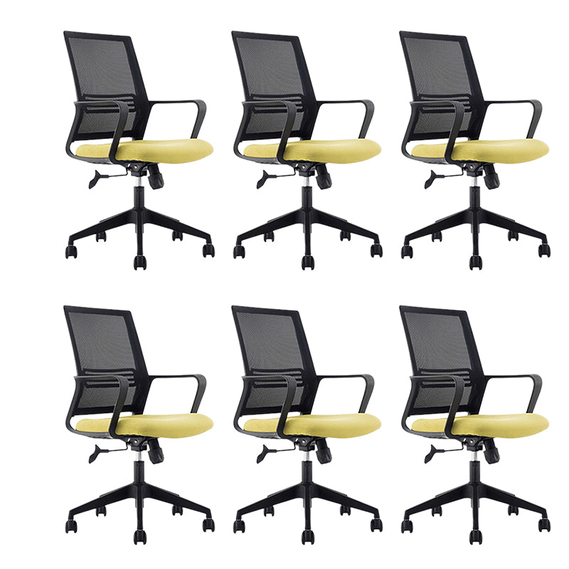 Modern Mid-Back Office Chair Black Frame No Distressing Desk Chair Yellow 6 Piece Set Casters Included Clearhalo 'furn' 'furn_office_chair' 'Furniture' 'Office Chairs' 'Office Furniture' 'office_chair' 5839695