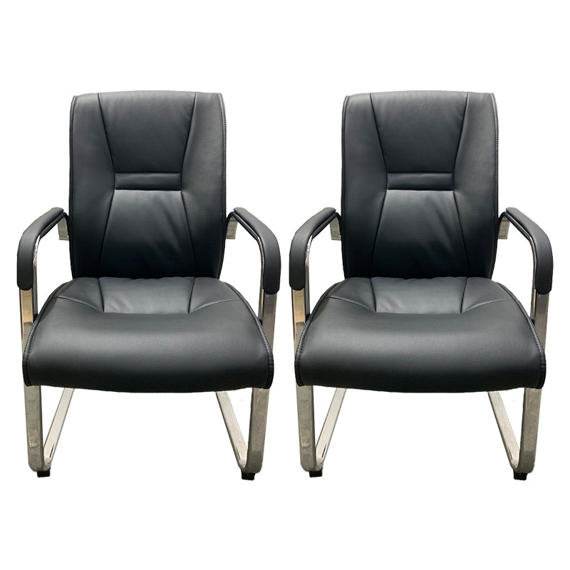 Faux Leather and Chrome Frame Office High Back Computer Chair Matte Black 2 Piece Set Clearhalo 'furn' 'furn_office_chair' 'Furniture' 'Office Chairs' 'Office Furniture' 'office_chair' 5840208
