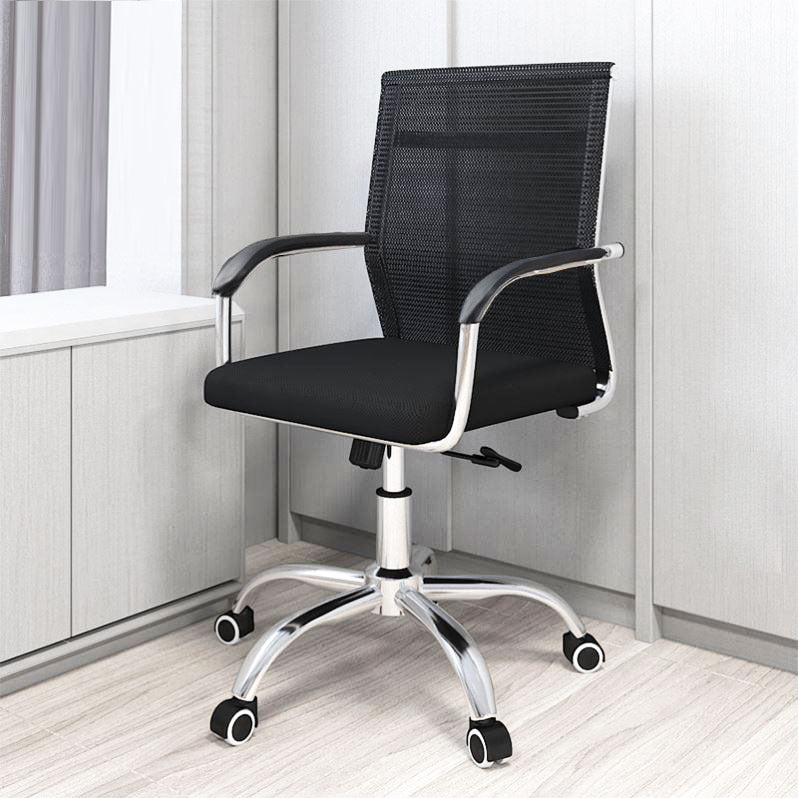 Modern Arms Included Chair with Wheels Mid-Back Mesh Desk Chair Black 1 Piece Clearhalo 'furn' 'furn_office_chair' 'Furniture' 'Office Chairs' 'Office Furniture' 'office_chair' 5840263