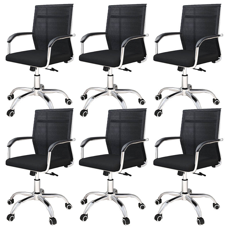 Modern Arms Included Chair with Wheels Mid-Back Mesh Desk Chair Black 6 Piece Set Clearhalo 'furn' 'furn_office_chair' 'Furniture' 'Office Chairs' 'Office Furniture' 'office_chair' 5840269