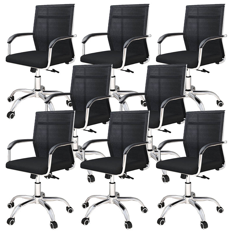 Modern Arms Included Chair with Wheels Mid-Back Mesh Desk Chair Black 8 Piece Set Clearhalo 'furn' 'furn_office_chair' 'Furniture' 'Office Chairs' 'Office Furniture' 'office_chair' 5840271