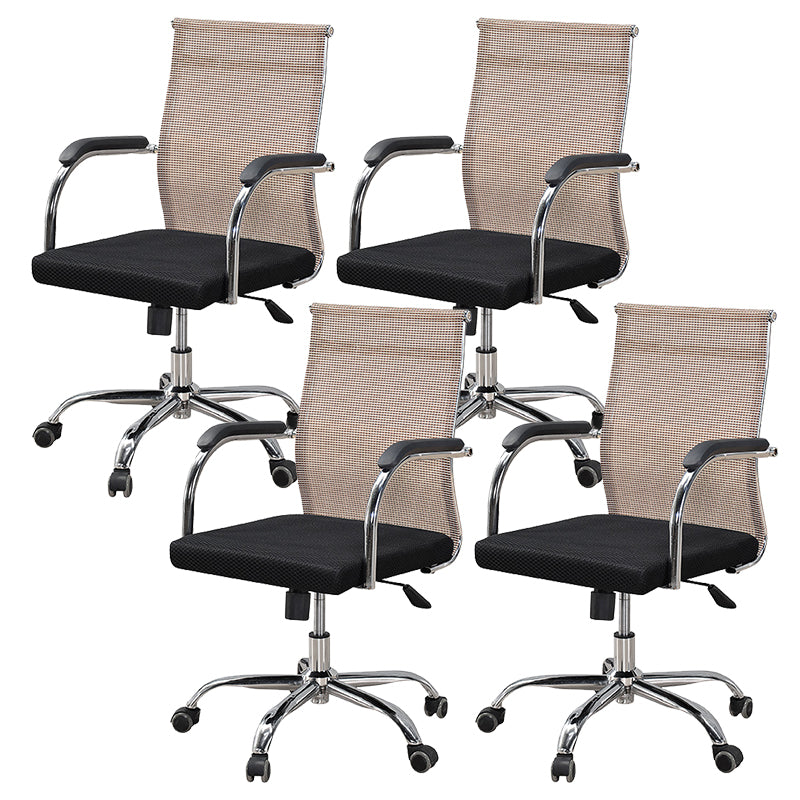 Modern Arms Included Chair with Wheels Mid-Back Mesh Desk Chair Khaki 4 Piece Set Clearhalo 'furn' 'furn_office_chair' 'Furniture' 'Office Chairs' 'Office Furniture' 'office_chair' 5840276