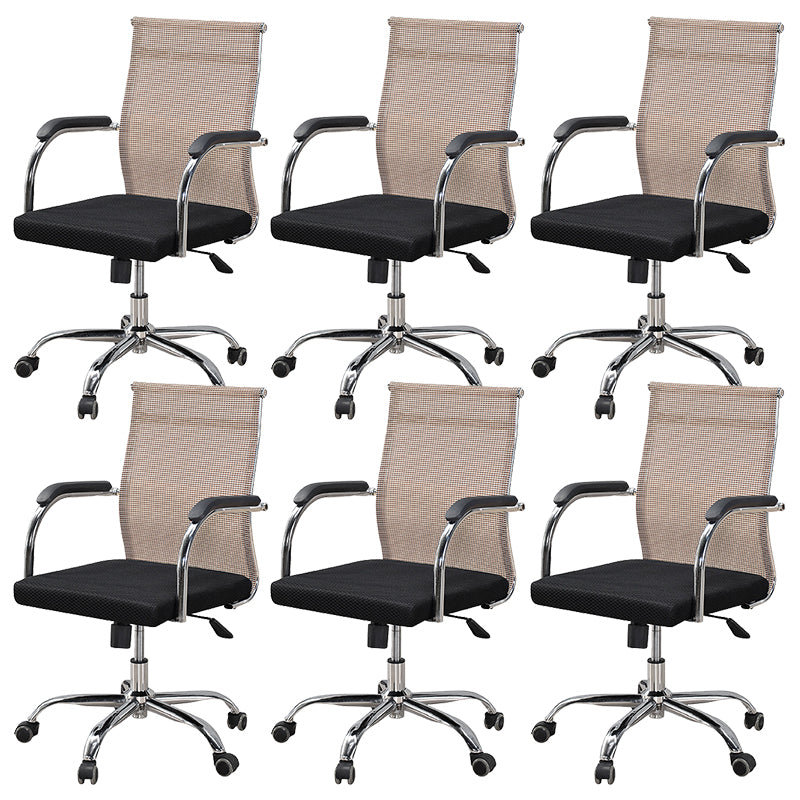 Modern Arms Included Chair with Wheels Mid-Back Mesh Desk Chair Khaki 6 Piece Set Clearhalo 'furn' 'furn_office_chair' 'Furniture' 'Office Chairs' 'Office Furniture' 'office_chair' 5840279