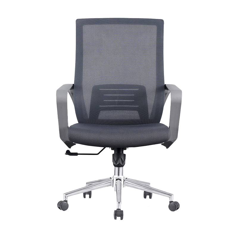 Chaise d'ordinateur moderne à bras fixes avec roulettes, chaise de bureau à dossier moyen