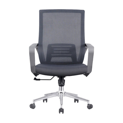 Chaise d'ordinateur moderne à bras fixes avec roulettes, chaise de bureau à dossier moyen