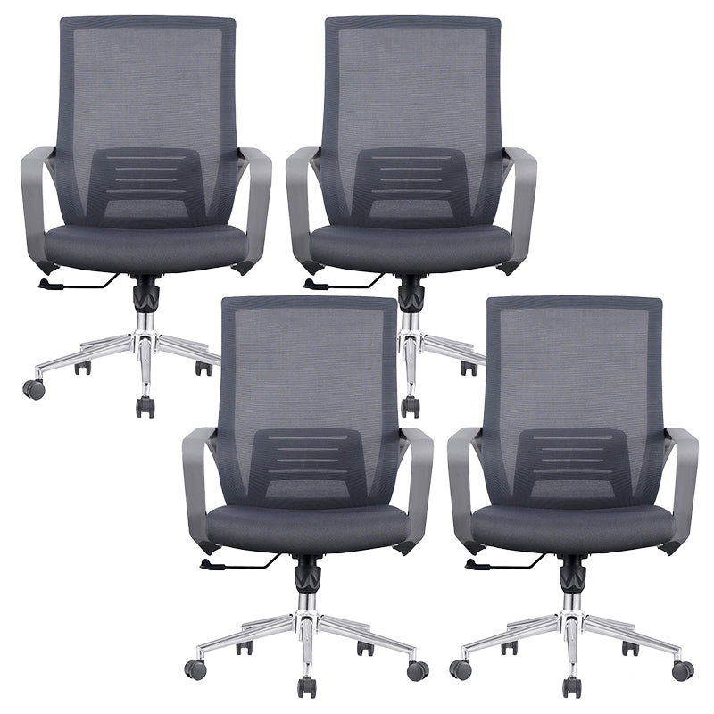 Chaise d'ordinateur moderne à bras fixes avec roulettes, chaise de bureau à dossier moyen