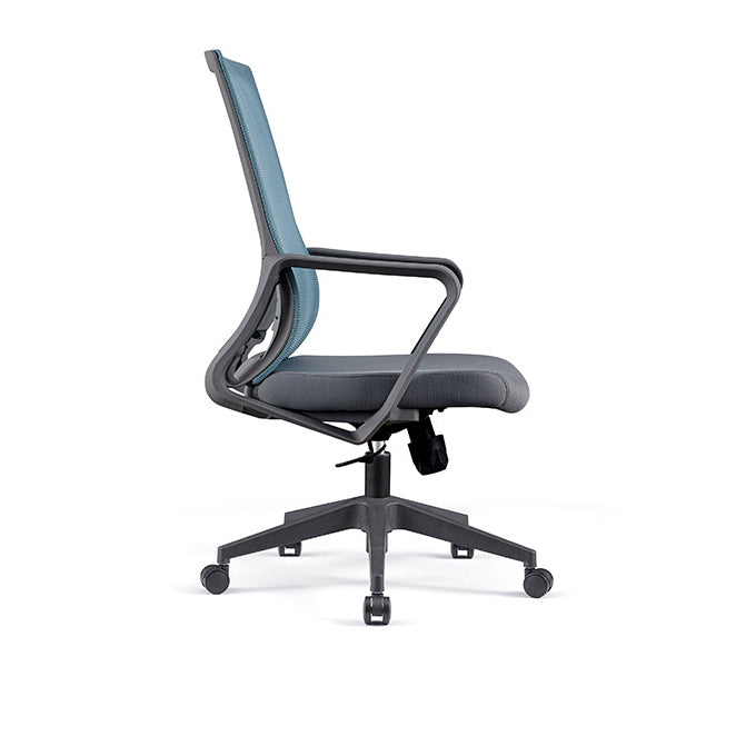 Chaise d'ordinateur moderne à bras fixes avec roulettes, chaise de bureau à dossier moyen
