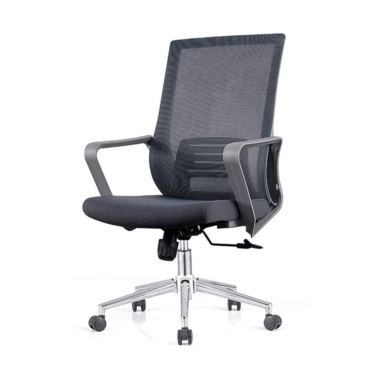 Chaise d'ordinateur moderne à bras fixes avec roulettes, chaise de bureau à dossier moyen