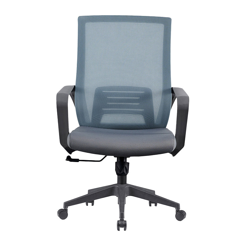 Chaise d'ordinateur moderne à bras fixes avec roulettes, chaise de bureau à dossier moyen