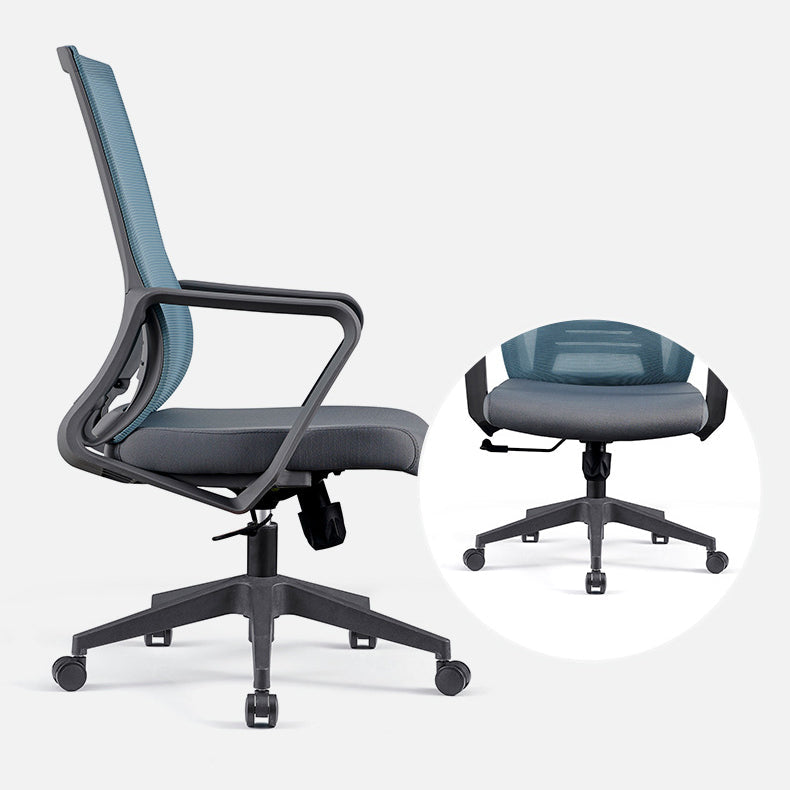 Chaise d'ordinateur moderne à bras fixes avec roulettes, chaise de bureau à dossier moyen