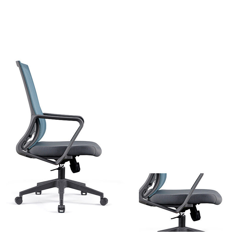 Chaise d'ordinateur moderne à bras fixes avec roulettes, chaise de bureau à dossier moyen