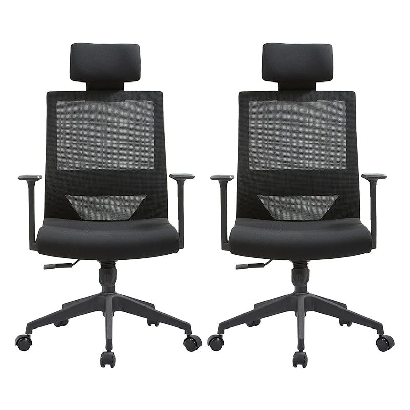 Modern Fixed Arms Chair with Wheels Mid-back Task Chair Mesh Desk Chair Black 2 Piece Set Clearhalo 'furn' 'furn_office_chair' 'Furniture' 'Office Chairs' 'Office Furniture' 'office_chair' 5840346