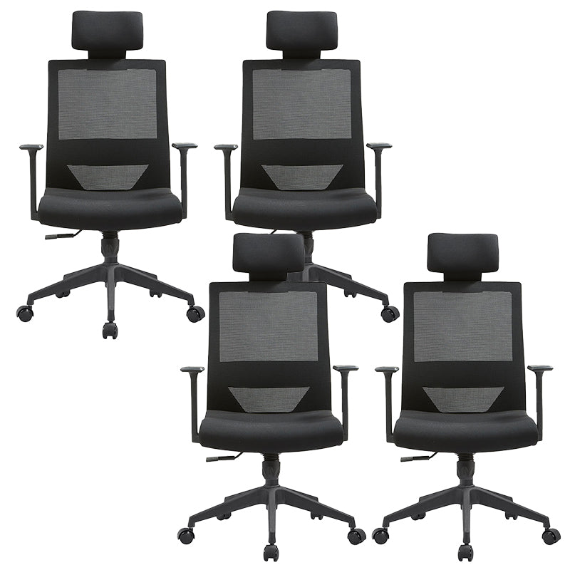 Modern Fixed Arms Chair with Wheels Mid-back Task Chair Mesh Desk Chair Black 4 Piece Set Clearhalo 'furn' 'furn_office_chair' 'Furniture' 'Office Chairs' 'Office Furniture' 'office_chair' 5840348