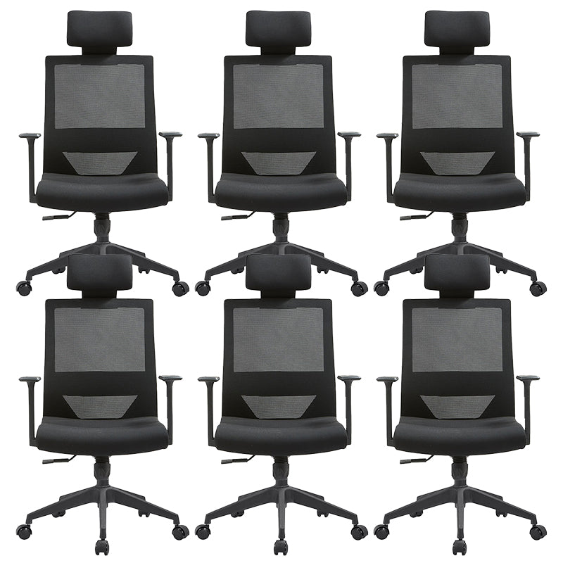 Modern Fixed Arms Chair with Wheels Mid-back Task Chair Mesh Desk Chair Black 6 Piece Set Clearhalo 'furn' 'furn_office_chair' 'Furniture' 'Office Chairs' 'Office Furniture' 'office_chair' 5840350