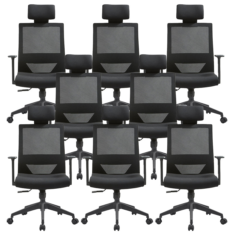 Modern Fixed Arms Chair with Wheels Mid-back Task Chair Mesh Desk Chair Black 8 Piece Set Clearhalo 'furn' 'furn_office_chair' 'Furniture' 'Office Chairs' 'Office Furniture' 'office_chair' 5840352