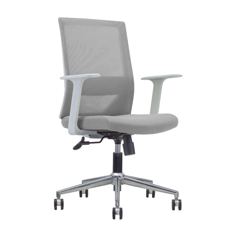 Modern Fixed Arms Chair with Wheels Mid-back Task Chair Mesh Desk Chair Gray 1 Piece Clearhalo 'furn' 'furn_office_chair' 'Furniture' 'Office Chairs' 'Office Furniture' 'office_chair' 5840355