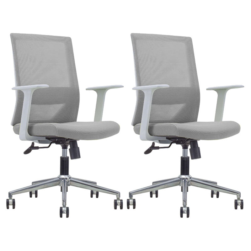 Modern Fixed Arms Chair with Wheels Mid-back Task Chair Mesh Desk Chair Gray 2 Piece Set Clearhalo 'furn' 'furn_office_chair' 'Furniture' 'Office Chairs' 'Office Furniture' 'office_chair' 5840356
