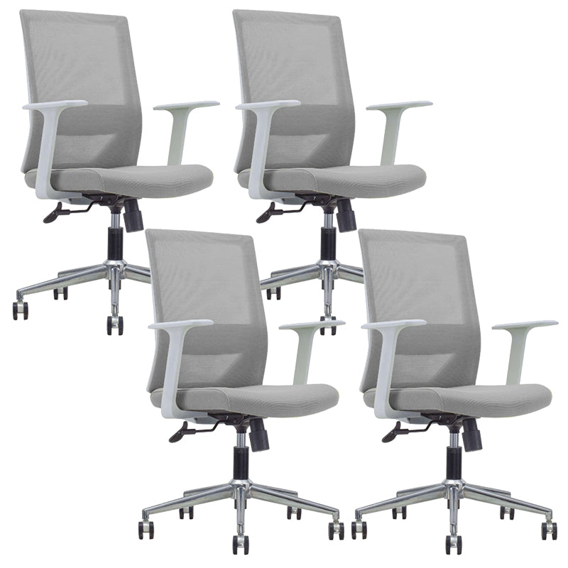 Modern Fixed Arms Chair with Wheels Mid-back Task Chair Mesh Desk Chair Gray 4 Piece Set Clearhalo 'furn' 'furn_office_chair' 'Furniture' 'Office Chairs' 'Office Furniture' 'office_chair' 5840357