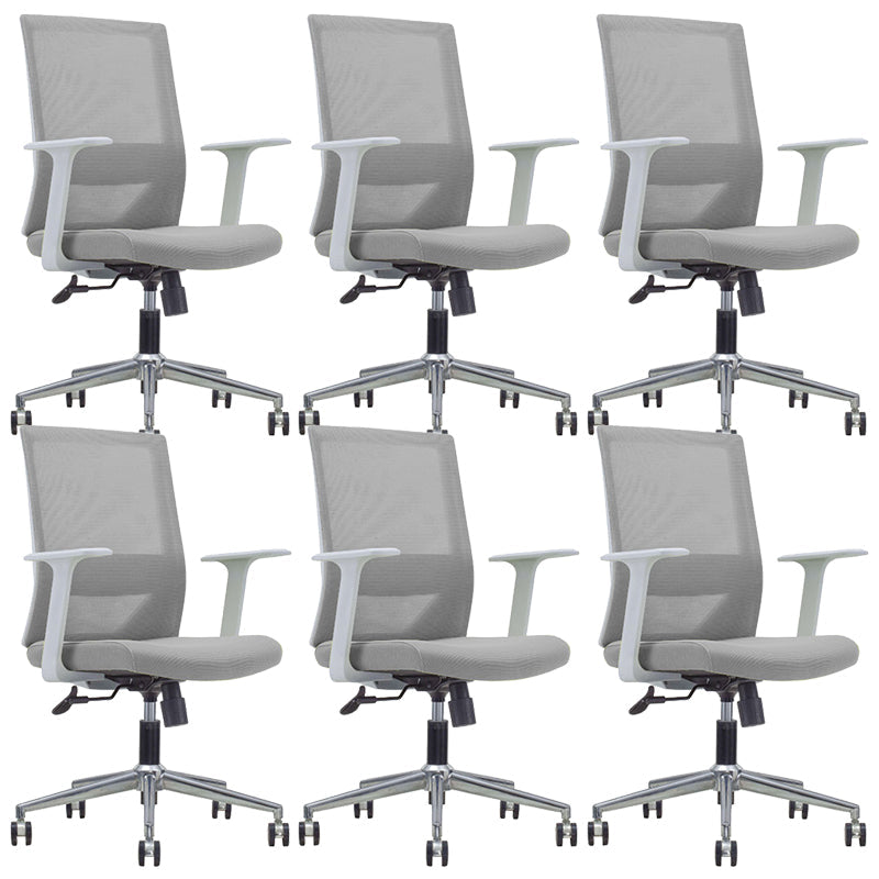 Modern Fixed Arms Chair with Wheels Mid-back Task Chair Mesh Desk Chair Gray 6 Piece Set Clearhalo 'furn' 'furn_office_chair' 'Furniture' 'Office Chairs' 'Office Furniture' 'office_chair' 5840358