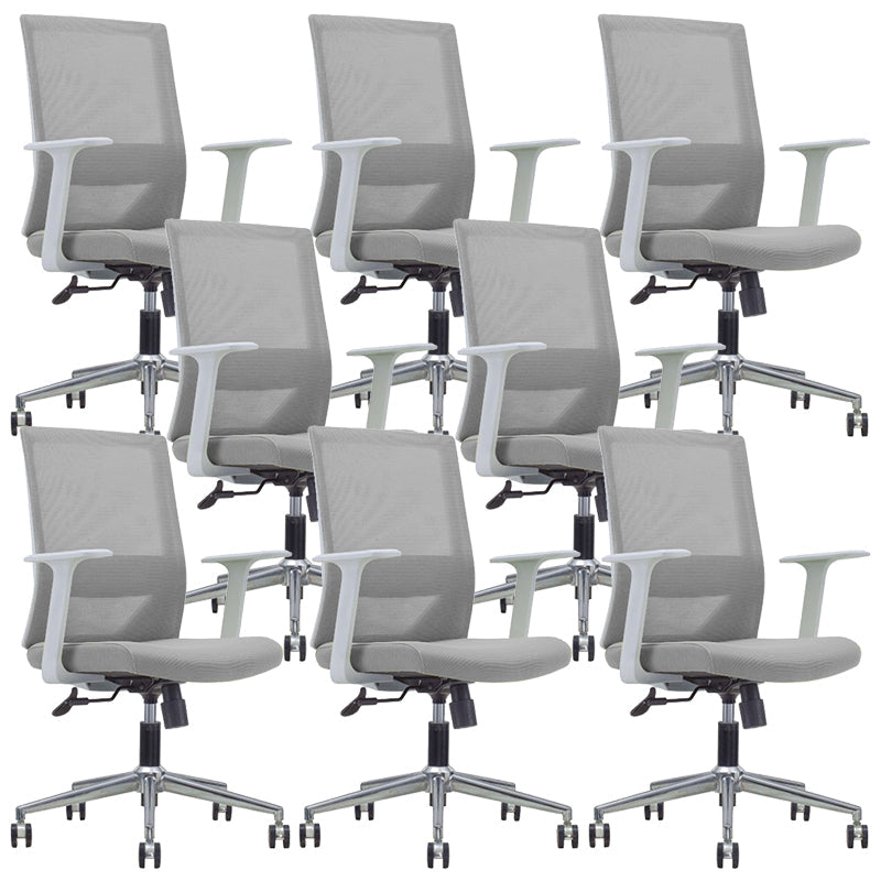 Modern Fixed Arms Chair with Wheels Mid-back Task Chair Mesh Desk Chair Gray 8 Piece Set Clearhalo 'furn' 'furn_office_chair' 'Furniture' 'Office Chairs' 'Office Furniture' 'office_chair' 5840359