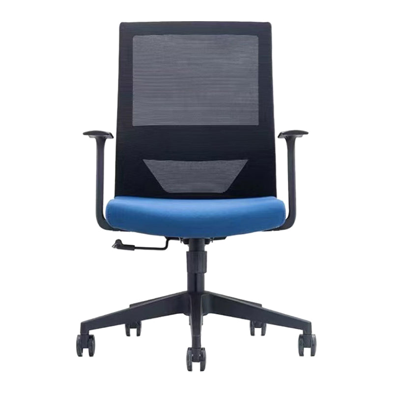 Modern Fixed Arms Chair with Wheels Mid-back Task Chair Mesh Desk Chair Blue 1 Piece Clearhalo 'furn' 'furn_office_chair' 'Furniture' 'Office Chairs' 'Office Furniture' 'office_chair' 5840360