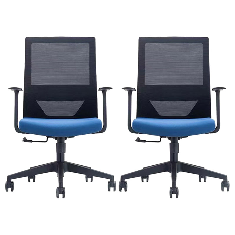 Modern Fixed Arms Chair with Wheels Mid-back Task Chair Mesh Desk Chair Blue 2 Piece Set Clearhalo 'furn' 'furn_office_chair' 'Furniture' 'Office Chairs' 'Office Furniture' 'office_chair' 5840361