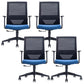 Modern Fixed Arms Chair with Wheels Mid-back Task Chair Mesh Desk Chair Blue 4 Piece Set Clearhalo 'furn' 'furn_office_chair' 'Furniture' 'Office Chairs' 'Office Furniture' 'office_chair' 5840362