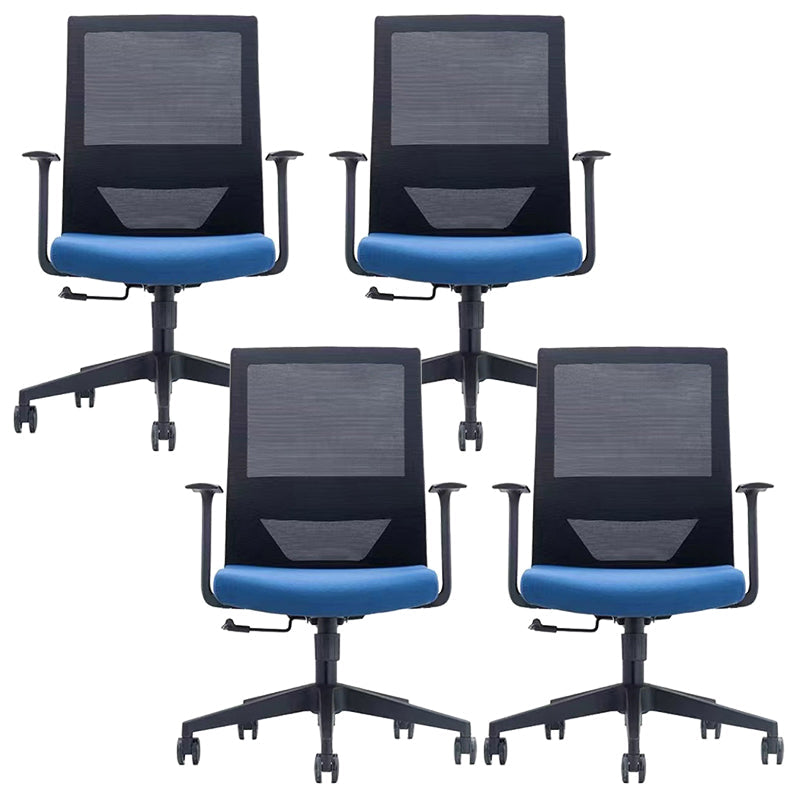 Modern Fixed Arms Chair with Wheels Mid-back Task Chair Mesh Desk Chair Blue 4 Piece Set Clearhalo 'furn' 'furn_office_chair' 'Furniture' 'Office Chairs' 'Office Furniture' 'office_chair' 5840362