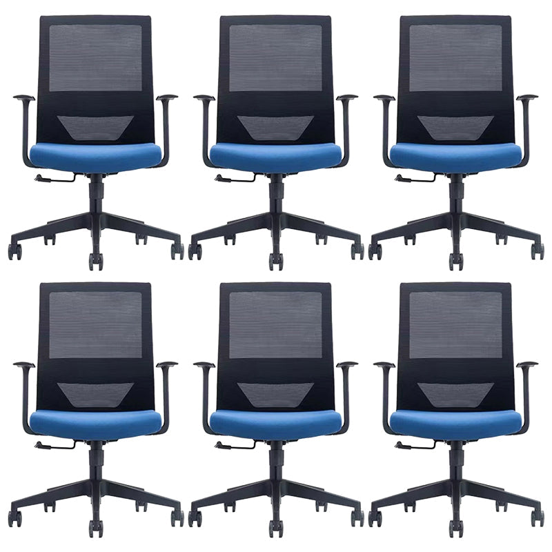 Modern Fixed Arms Chair with Wheels Mid-back Task Chair Mesh Desk Chair Blue 6 Piece Set Clearhalo 'furn' 'furn_office_chair' 'Furniture' 'Office Chairs' 'Office Furniture' 'office_chair' 5840363