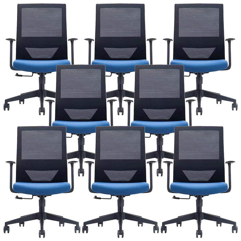 Modern Fixed Arms Chair with Wheels Mid-back Task Chair Mesh Desk Chair Blue 8 Piece Set Clearhalo 'furn' 'furn_office_chair' 'Furniture' 'Office Chairs' 'Office Furniture' 'office_chair' 5840364