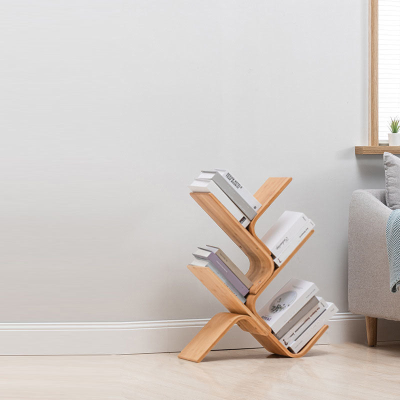 モダンな竹の本棚幾何学的な垂直のオープンシェルフ本棚