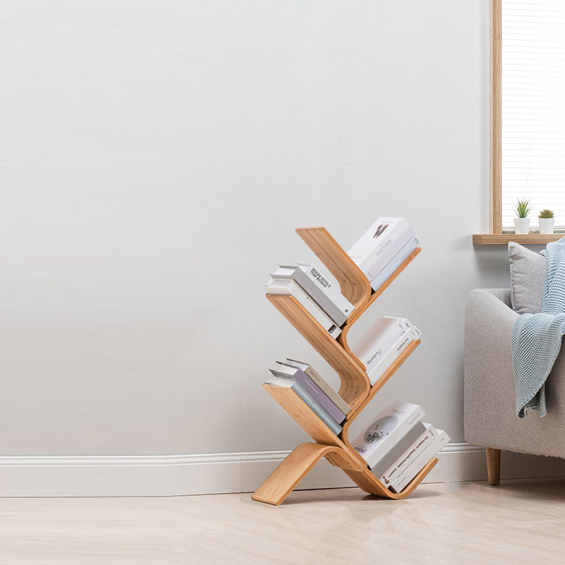 モダンな竹の本棚幾何学的な垂直のオープンシェルフ本棚